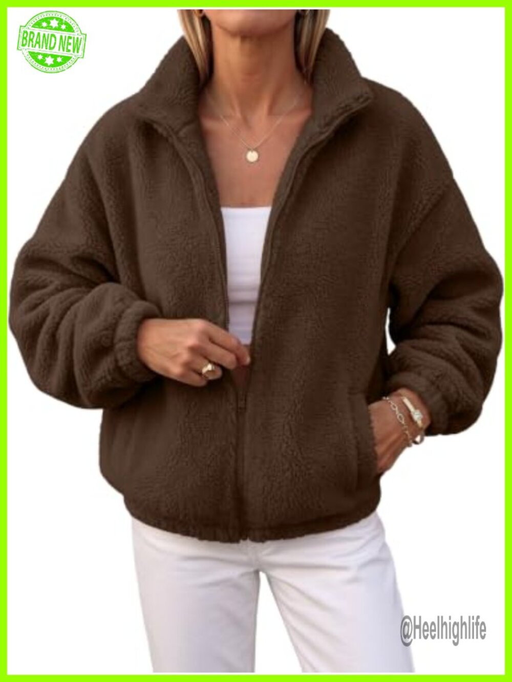 Sherpa Fleece Full Zip Jacket Stand Collar Cozy Layer
